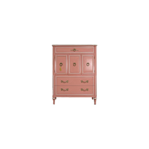 1970s Transitional Highboy Dresser by Henredon in Pink & White - Newly Painted