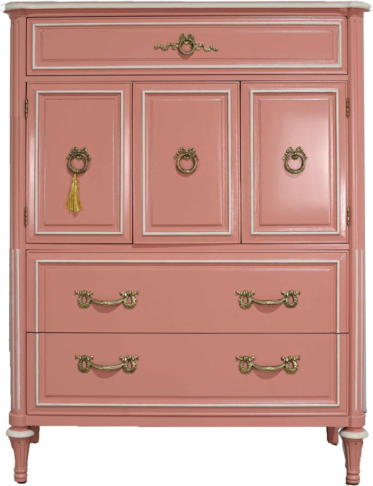 1970s Transitional Highboy Dresser by Henredon in Pink & White - Newly Painted