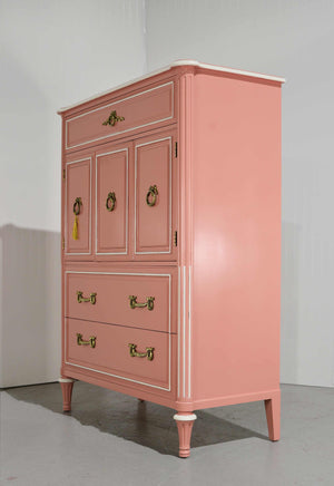 1970s Transitional Highboy Dresser by Henredon in Pink & White - Newly Painted