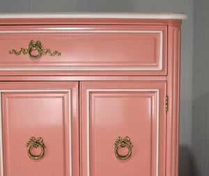 1970s Transitional Highboy Dresser by Henredon in Pink & White - Newly Painted