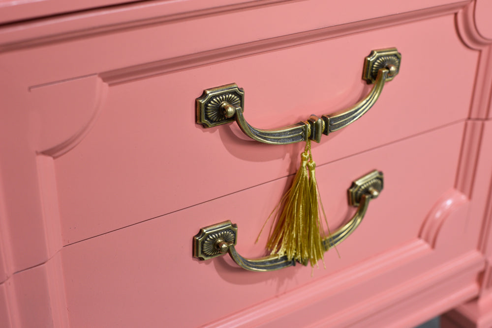 1970s Transitional Pair of Nightstands in Coral Pink  - Newly Painted