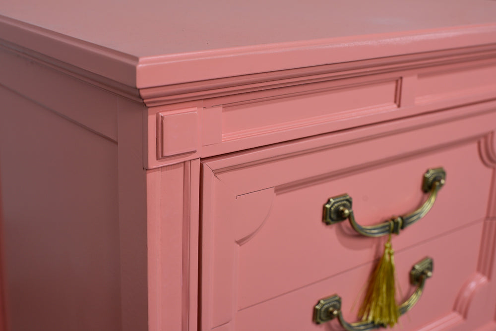 1970s Transitional Pair of Nightstands in Coral Pink  - Newly Painted