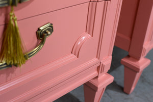 1970s Transitional Pair of Nightstands in Coral Pink  - Newly Painted