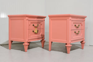 1970s Transitional Pair of Nightstands in Coral Pink  - Newly Painted