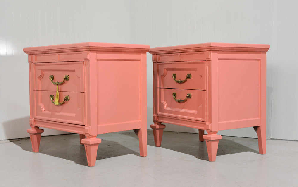 1970s Transitional Pair of Nightstands in Coral Pink  - Newly Painted