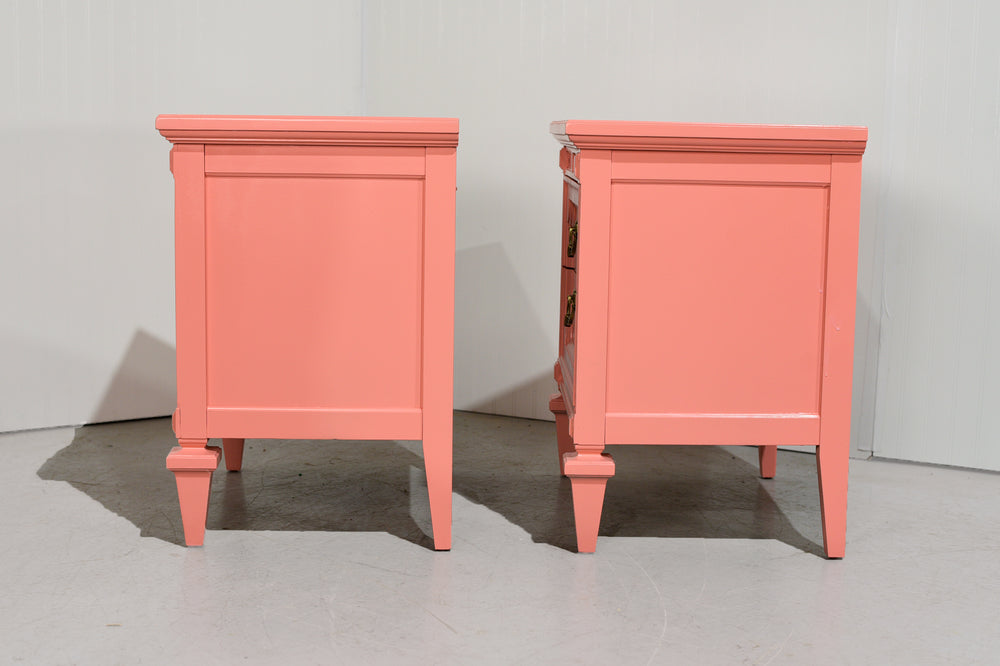 1970s Transitional Pair of Nightstands in Coral Pink  - Newly Painted