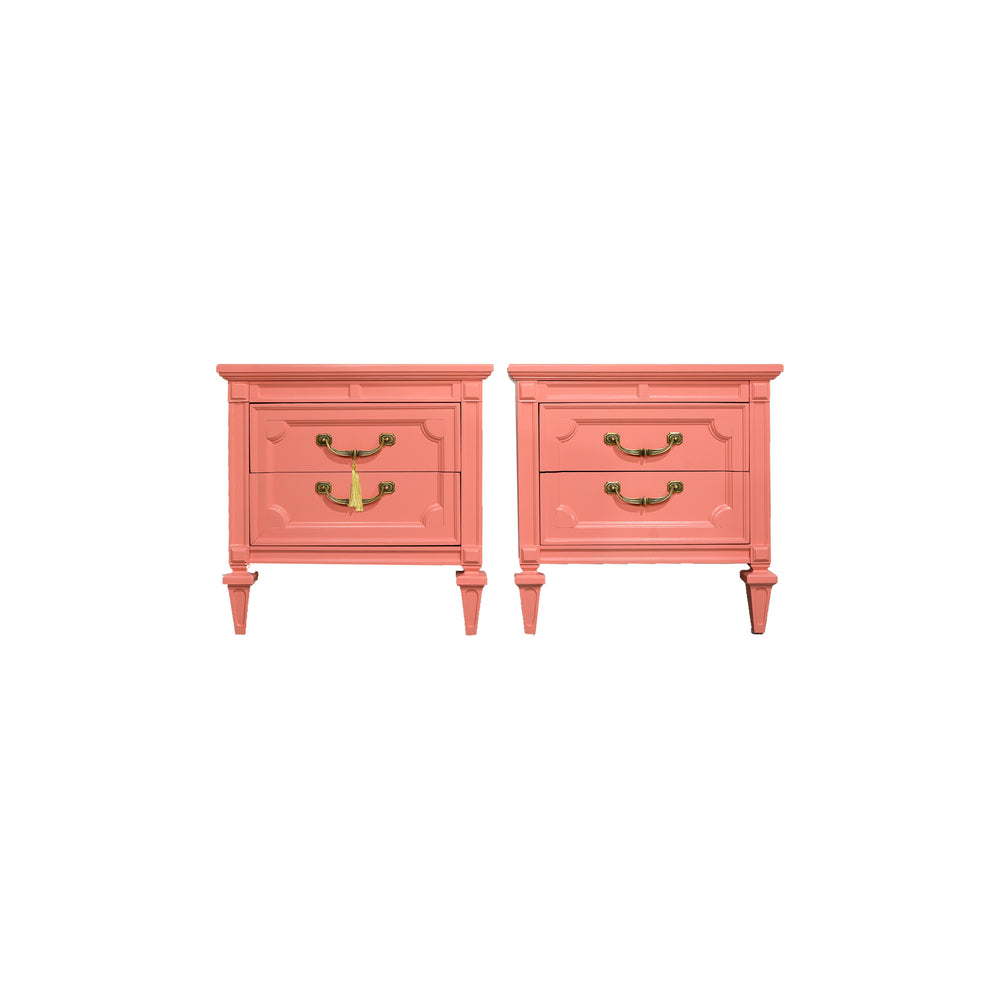 1970s Transitional Pair of Nightstands in Coral Pink  - Newly Painted