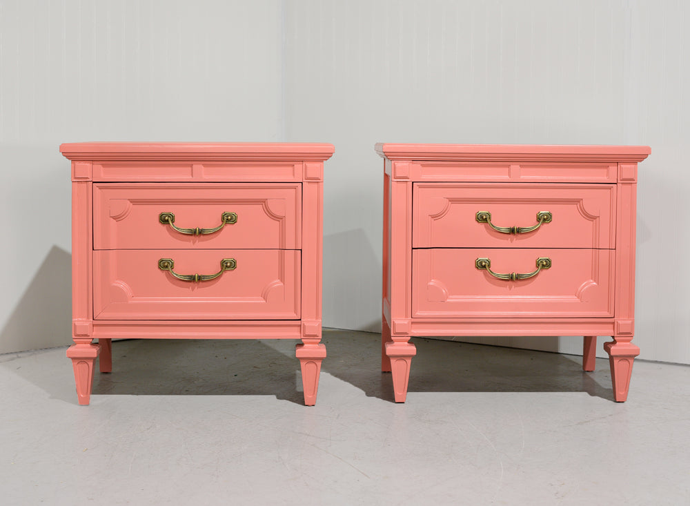 1970s Transitional Pair of Nightstands in Coral Pink  - Newly Painted