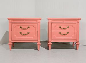 1970s Transitional Pair of Nightstands in Coral Pink  - Newly Painted