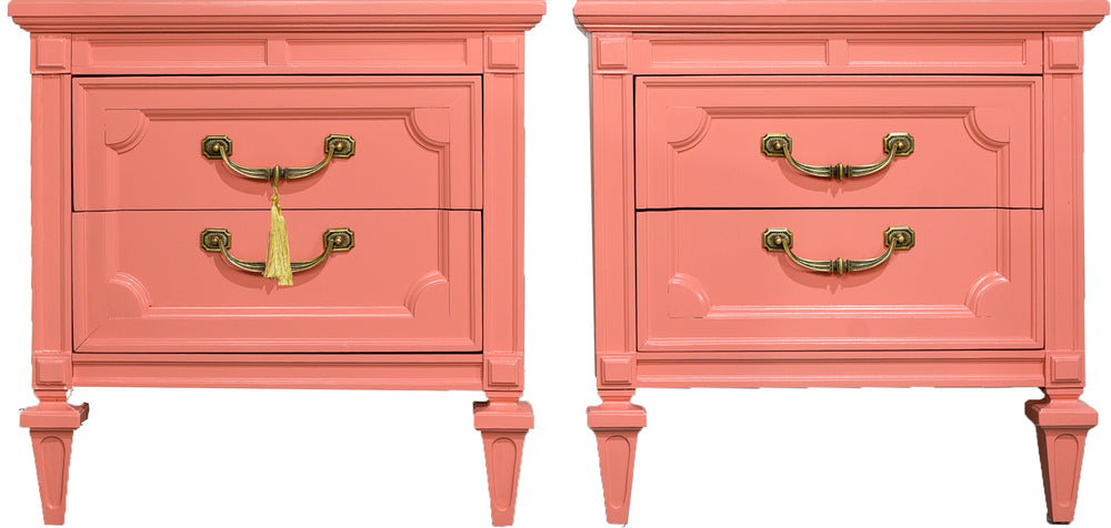 1970s Transitional Pair of Nightstands in Coral Pink  - Newly Painted