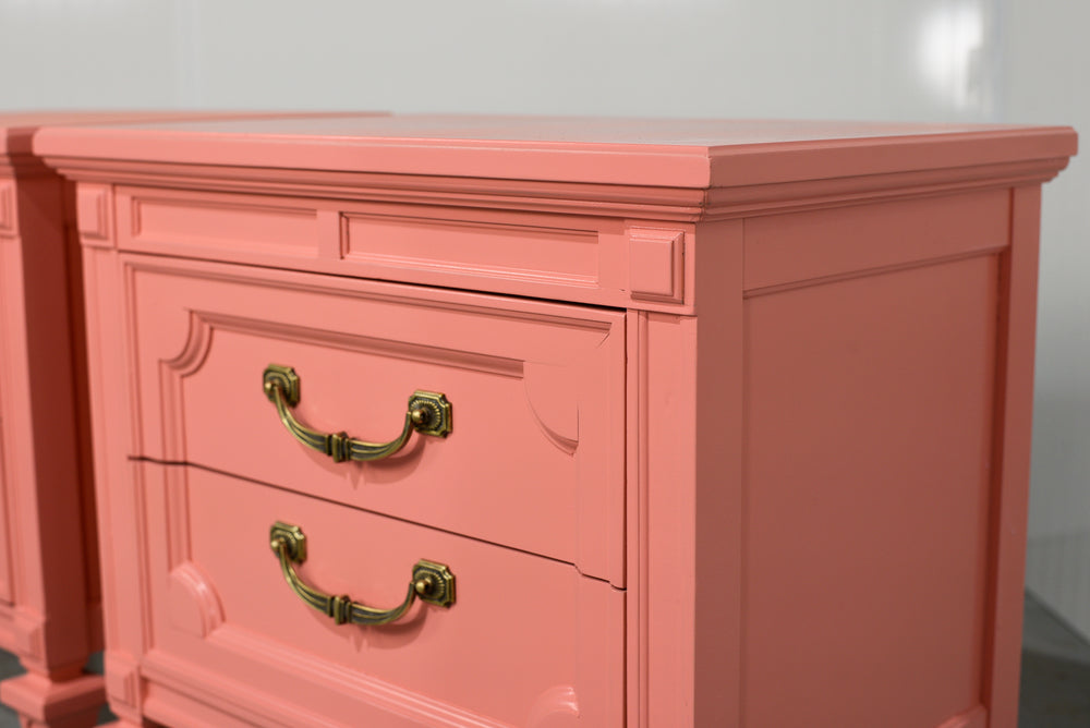 1970s Transitional Pair of Nightstands in Coral Pink  - Newly Painted