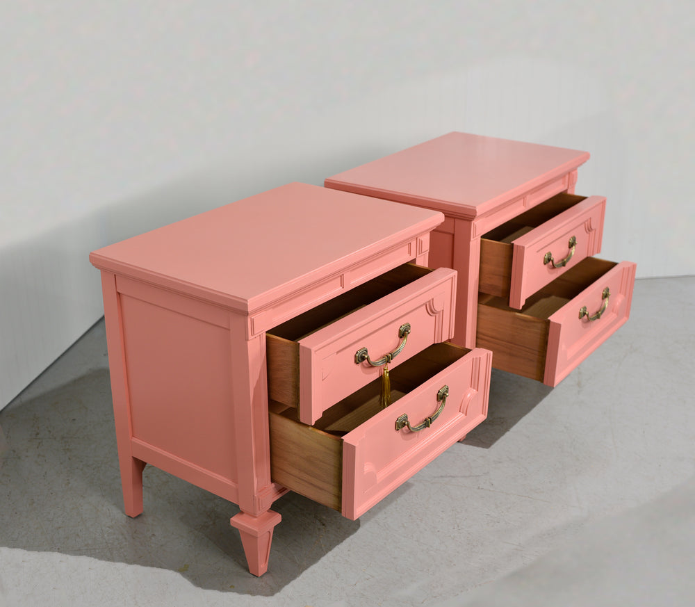 1970s Transitional Pair of Nightstands in Coral Pink  - Newly Painted