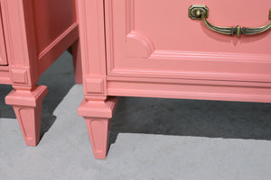 1970s Transitional Pair of Nightstands in Coral Pink  - Newly Painted