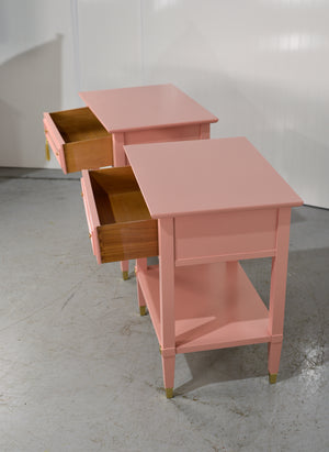 1970s Transitional Pair of  Nightstands in Pink  - Newly Painted