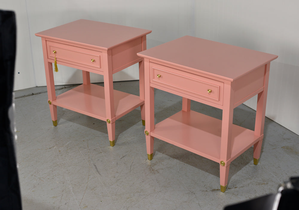 1970s Transitional Pair of  Nightstands in Pink  - Newly Painted