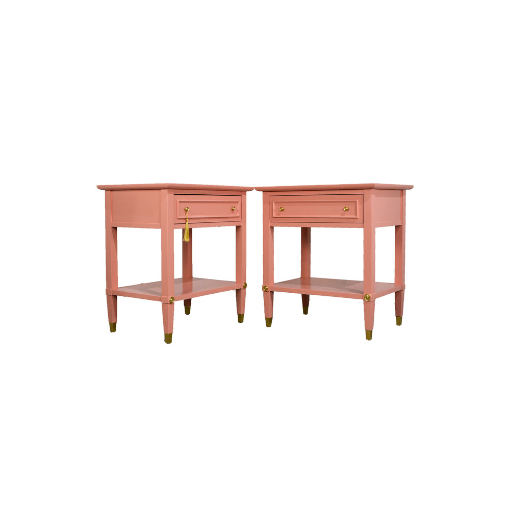 1970s Transitional Pair of  Nightstands in Pink  - Newly Painted