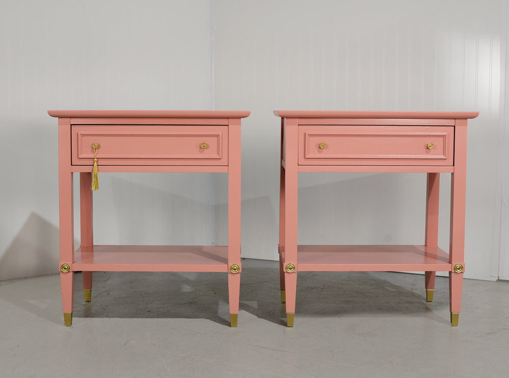 1970s Transitional Pair of  Nightstands in Pink  - Newly Painted