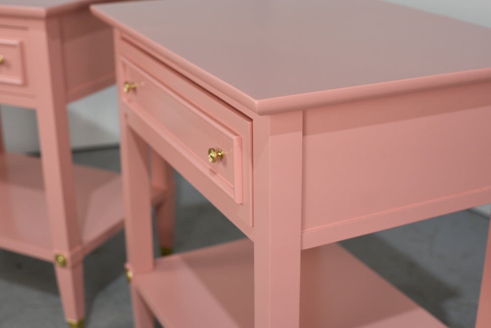 1970s Transitional Pair of  Nightstands in Pink  - Newly Painted