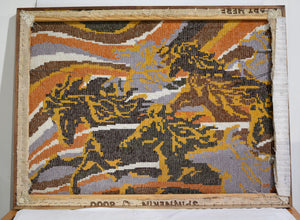 1970s Vintage Framed Horses Latch Hook Shag Rug Wall Hanging Folk Art