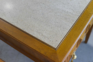 1970s Transitional Travertine Top End Tables - a Pair