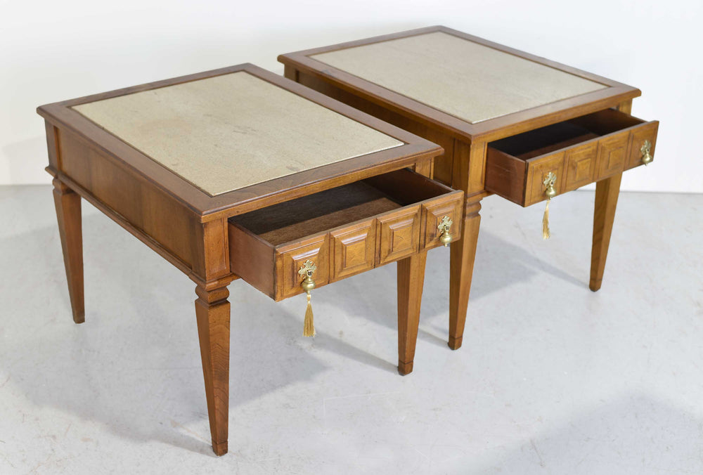 1970s Transitional Travertine Top End Tables - a Pair