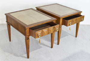 1970s Transitional Travertine Top End Tables - a Pair