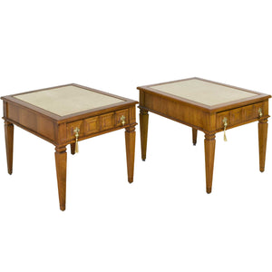 
1970s Transitional Travertine Top End Tables - a Pair