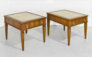 1970s Transitional Travertine Top End Tables - a Pair