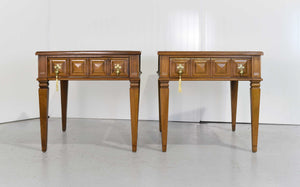 1970s Transitional Travertine Top End Tables - a Pair
