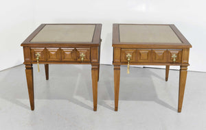 1970s Transitional Travertine Top End Tables - a Pair