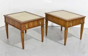 1970s Transitional Travertine Top End Tables - a Pair