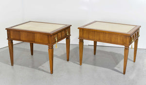 1970s Transitional Travertine Top End Tables - a Pair