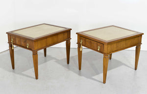 1970s Transitional Travertine Top End Tables - a Pair