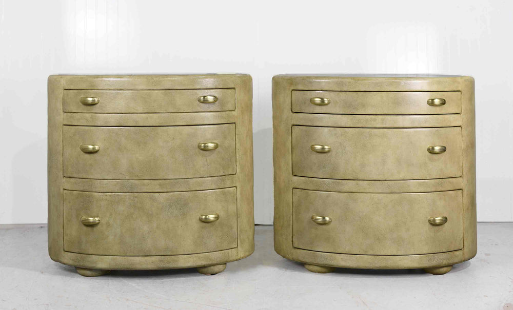 1980s Art Deco Faux Shagreen Oval Chests by Maitland Smith - A Pair