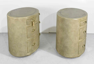 1980s Art Deco Faux Shagreen Oval Chests by Maitland Smith - A Pair