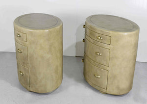 1980s Art Deco Faux Shagreen Oval Chests by Maitland Smith - A Pair