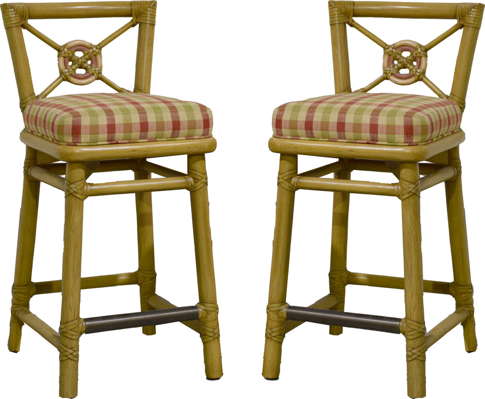 1980s Cane Rattan Target Back Bamboo Bar Stools By McGuire - Set of 2