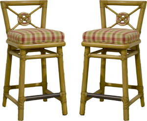 1980s Cane Rattan Target Back Bamboo Bar Stools By McGuire - Set of 2