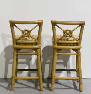1980s Cane Rattan Target Back Bamboo Bar Stools By McGuire - Set of 2