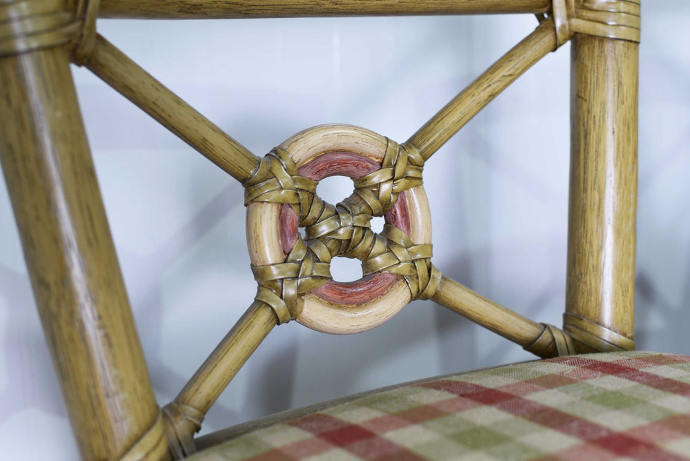 1980s Cane Rattan Target Back Bamboo Bar Stools By McGuire - Set of 2