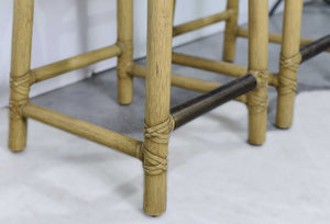 1980s Cane Rattan Target Back Bamboo Bar Stools By McGuire - Set of 2