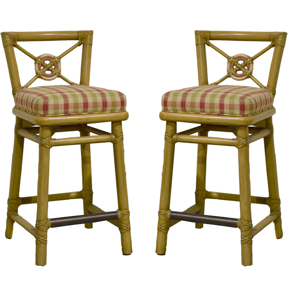 1980s Cane Rattan Target Back Bamboo Bar Stools By McGuire - Set of 2