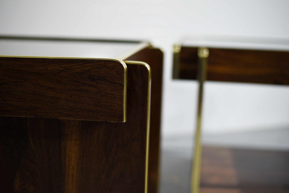 1980s Modern Gold Accent Brown End Tables - A Pair