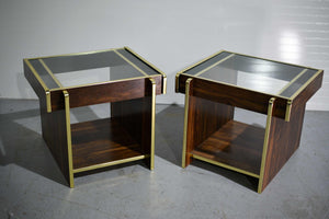 1980s Modern Gold Accent Brown End Tables - A Pair