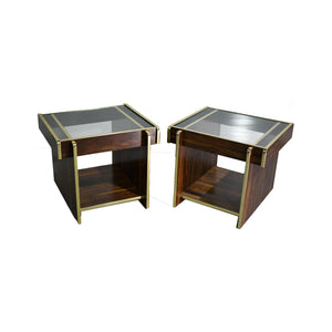 1980s Modern Gold Accent Brown End Tables - A Pair