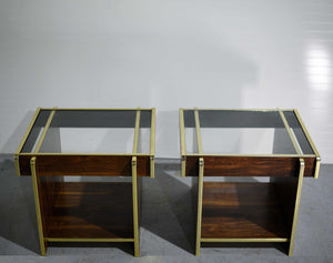 1980s Modern Gold Accent Brown End Tables - A Pair