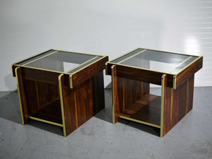 1980s Modern Gold Accent Brown End Tables - A Pair