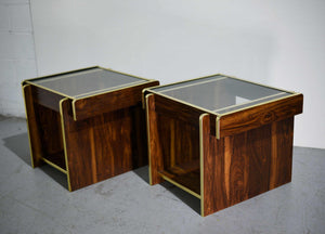 1980s Modern Gold Accent Brown End Tables - A Pair