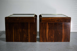 1980s Modern Gold Accent Brown End Tables - A Pair