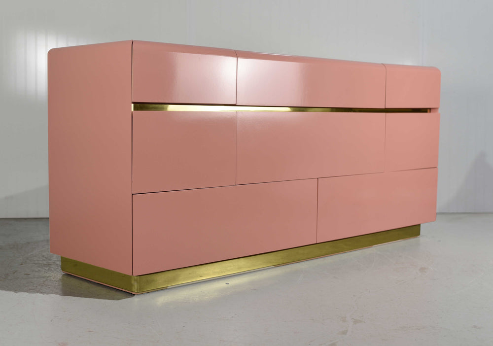 1980s Modernist Dresser or Credenza By Lane Furniture in Pink - Newly Painted